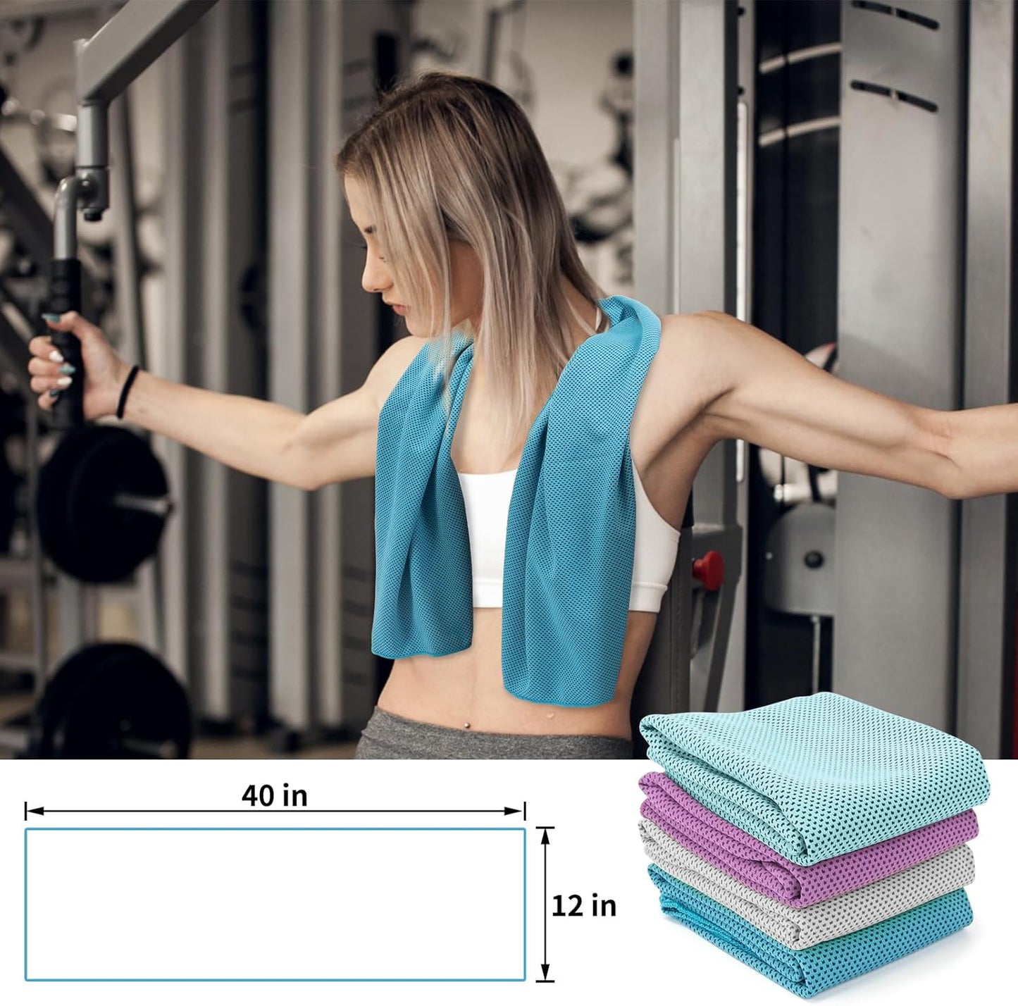 YESLIFE 4 Pack Cooling Towels 40"x12", Gym Towels for Men and Women, Soft Breathable Workout Towels for Yoga, Running, Sport, Workout, Camping, Fitness & More (Blue, Grey, Green, Pink)