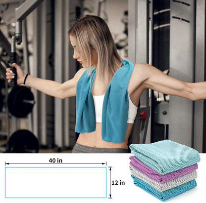 YESLIFE 4 Pack Cooling Towels 40"x12", Gym Towels for Men and Women, Soft Breathable Workout Towels for Yoga, Running, Sport, Workout, Camping, Fitness & More (Blue, Grey, Green, Pink)