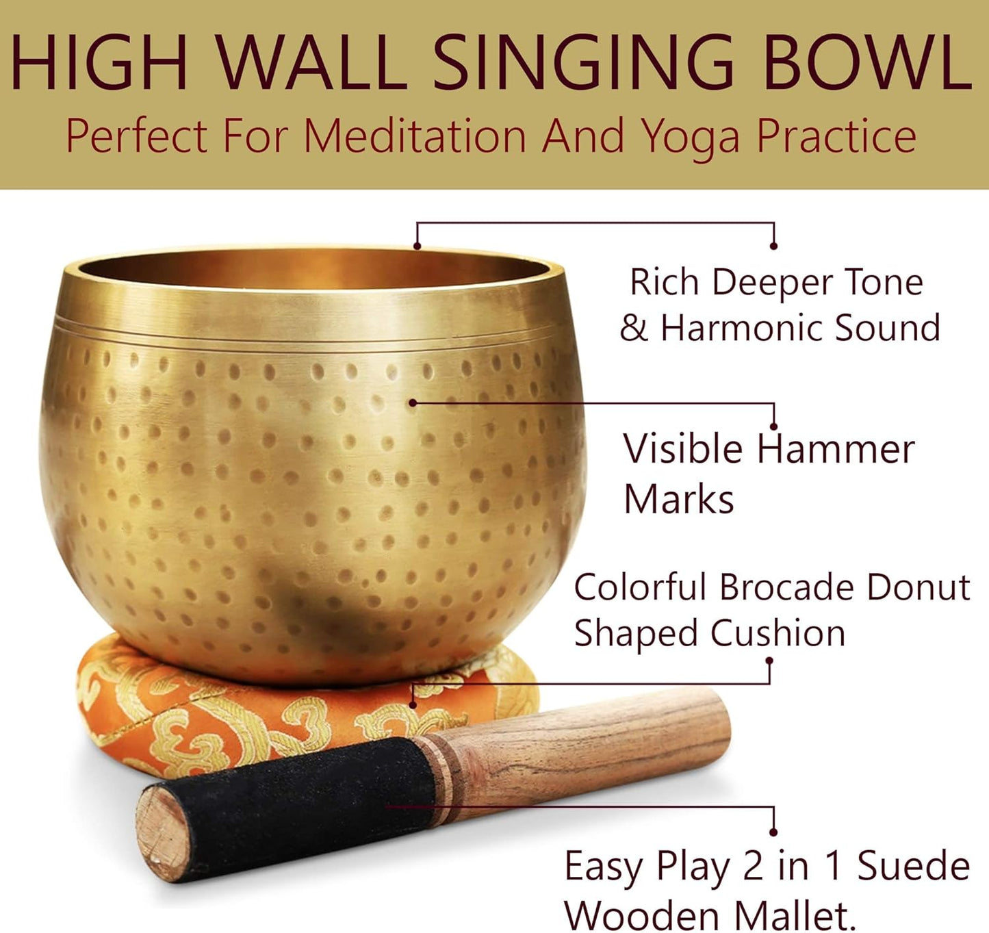 DharmaObjects Tibetan Ring Gong Meditation Singing Bowl Mallet Cushion Set (Jumbo)