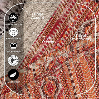 Exotic Vegan Meditation Shawl - Large Unisex Prayer Wrap, Oversize Scarf & Versatile Indian Style Blanket
