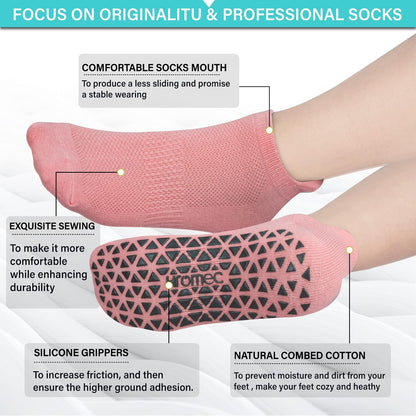 Non Slip Yoga Socks with Grips for Pilates, Ballet, Barre, Barefoot, Hospital Anti Skid Socks for Women and Men