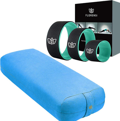 Florensi Yoga & Meditation Bundle | Blue Yoga Bolster & Yoga Wheel 3 Pack