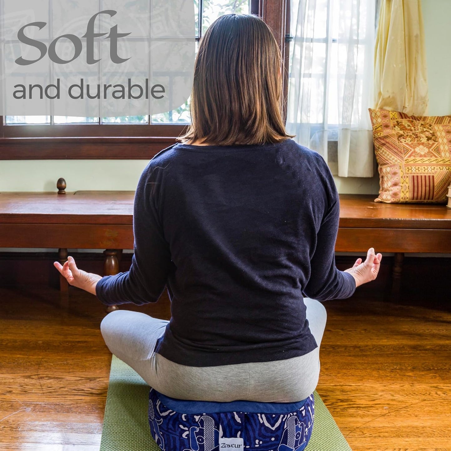 Zaveur Royal Court Zafu Meditation Cushion - 18" Round Yoga Bolster Pillow with 100% Cotton Filling and Canvas Cover - Premium Floor Pillow for Meditation - Yoga Cushion for Sitting on Floor - Gray