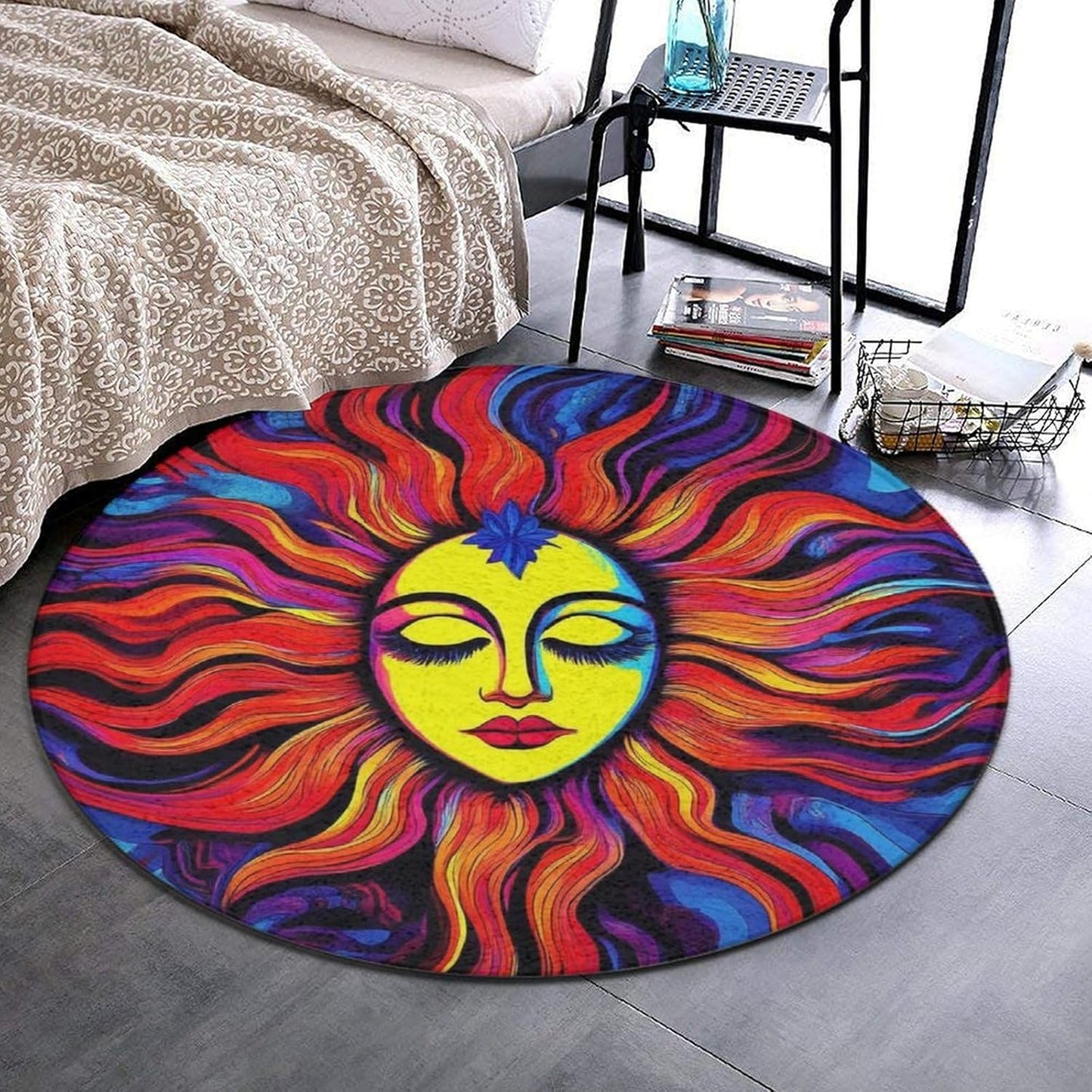 Home Decor Non Slip Kitchen Office Circle Rug, Machine Washable Modern Round Area Rug, Room Sofa Yoga Soft Round Carpet Purple Galaxy Trippy Space Astronaut Art, 36inch