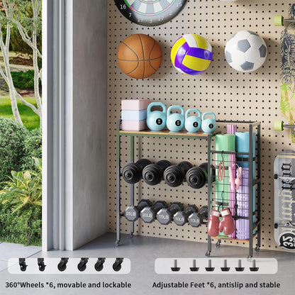 HavenlyYouth Dumbbell Rack, Gym Storage Rack, Weight Rack for Home Gym, Dumbbells, Kettlebells, Yoga Mats & More Space-Saving Home Gym Organizer