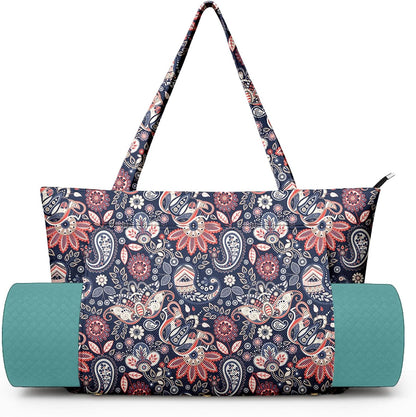 Yoga Bag for Women, Large Canvas Yoga Mat Tote Bag with Yoga Mat Carrier - Large Mat Pocket Fitness Tote for Pilates, Gym, Travel, Office & Beach