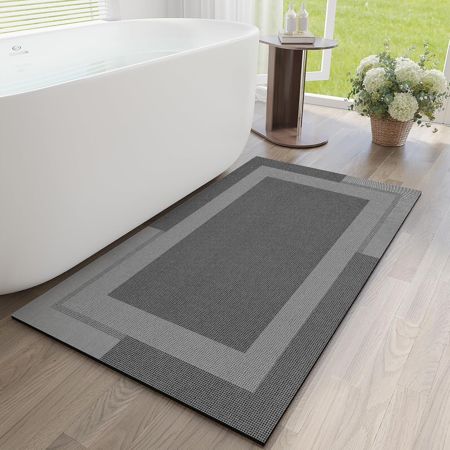 YDKGL Non Slip Long Bath Mat Bathroom Runner, Rubber Backing Ultra Thin Bathroom Rugs Fit Under Door Quick Dry Super Absorbent Washable Bath Rug Shower Mat for Bathtub Sink Floor, Dark Gray 17"x47"