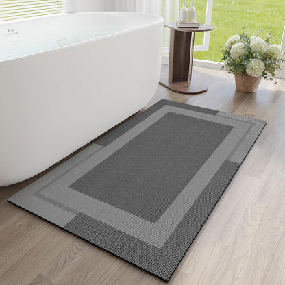 YDKGL Non Slip Long Bath Mat Bathroom Runner, Rubber Backing Ultra Thin Bathroom Rugs Fit Under Door Quick Dry Super Absorbent Washable Bath Rug Shower Mat for Bathtub Sink Floor, Dark Gray 17"x47"