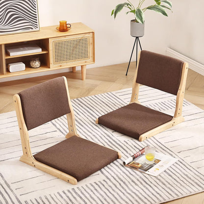 Tiita 2Pcs Floor Games Chair, Foldable Meditation Tatami Chairs, Backrest Chair with Cushion, Living Room Chair Seat, Wood Grey