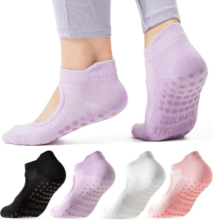 COOLMATE Pilates Socks with Grips for Women, Yoga Socks, Crew Non Slip Women for Barre, Pilates Gifts for Women - Colors A