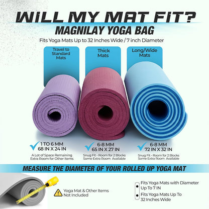 MAGNILAY Yoga Mat Bag - for Women and Men, Yoga Bag with Pockets and Adjustable Strap, Yoga Mat Carrier, Fits Mats Blocks and Yoga Accessories for Workouts, (32" L)