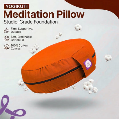 Yogikuti 100% Cotton Meditation Cushion (Round) with Handle | Firm & Comfortable Yoga Cushion | Removable Washable Cover | Floor Seating Support for Meditation, Yoga & Pranayama
