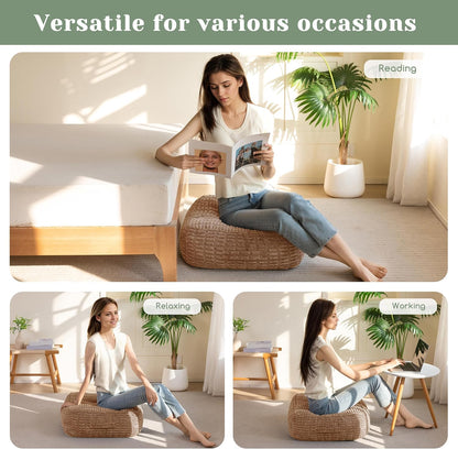 HIGOGOGO Floor Pillow Cushion for Adults, Meditation Cushion Pillow, Blended Corduroy Cover, Large Square Floor Sitting for Tatami Living Room or Yoga, 22x22 Inch, Beige