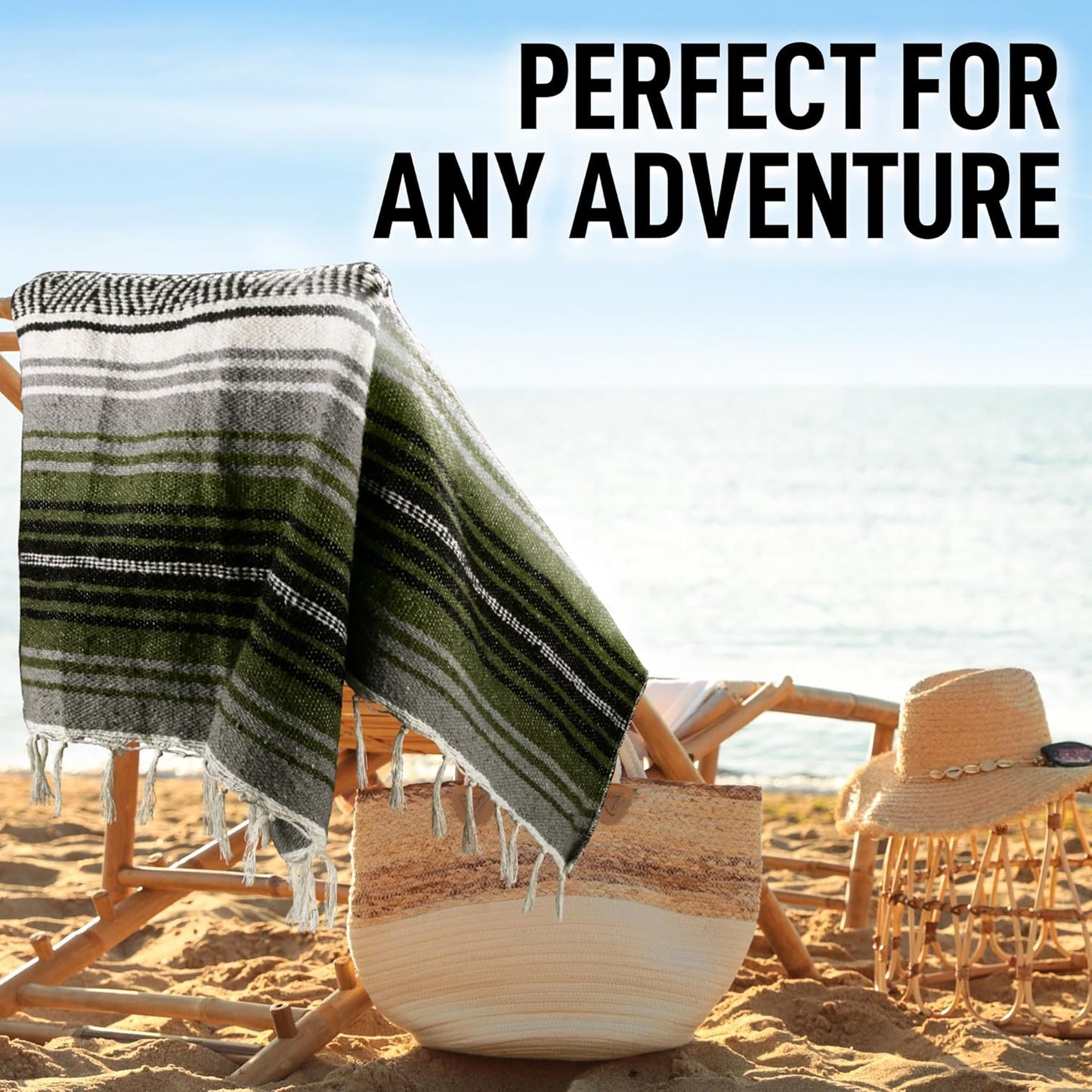 Hydration Nation Authentic Large Handwoven Mexican Blanket - Soft Yoga - Durable Serape - Lightweight Falsa, Beach, Camping, Picnic, Outdoor 70"x50" - Mandarin