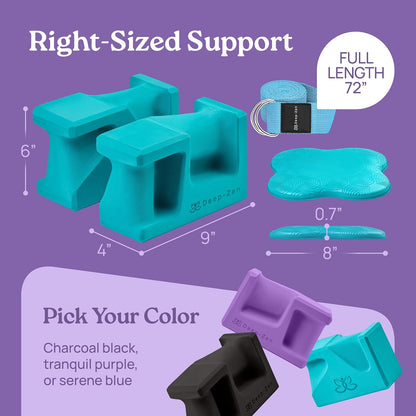 PRO Yoga Blocks | Ergonomic Yoga Block 2 Pack for Wrist Comfort and Support | EVA Foam Exercise Blocks, 2x Knee Pads & Yoga Strap | Pilates Block Set | Bricks to Eliminate Wrist Pain