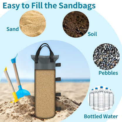 4 Sand Bags for Weight, Heavy Duty Sandbags for Canopy Legs, Extra Large Pop Up Tent Weights, Canopy Weight Bags for Gazebo, Outdoor Sun Shelter, Umbrella - Black, 6"×20", Without Sand