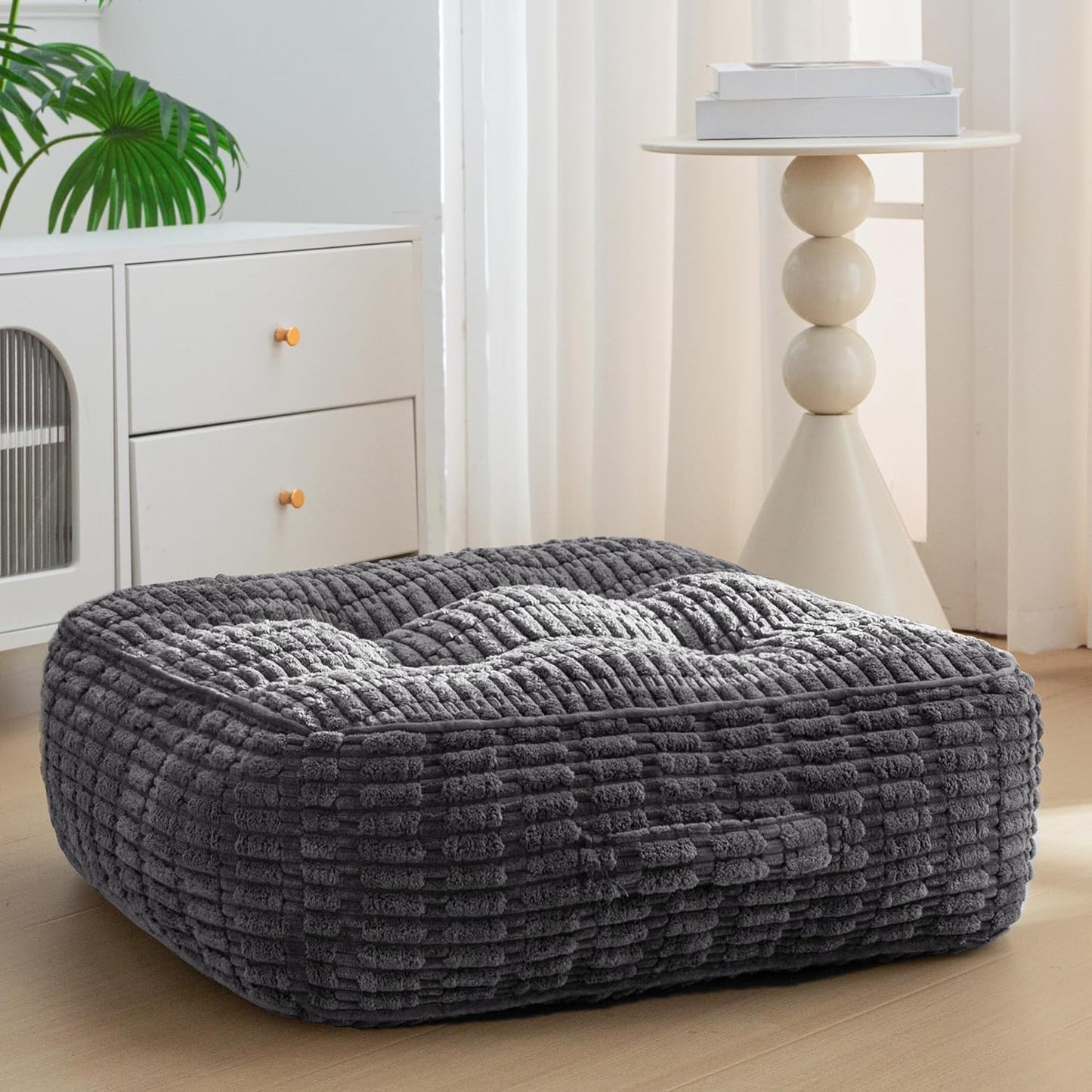 HIGOGOGO Floor Pillow Cushion for Adults, Meditation Cushion Pillow, Blended Corduroy Cover, Large Square Floor Sitting for Tatami Living Room or Yoga, 22x22 Inch, Beige