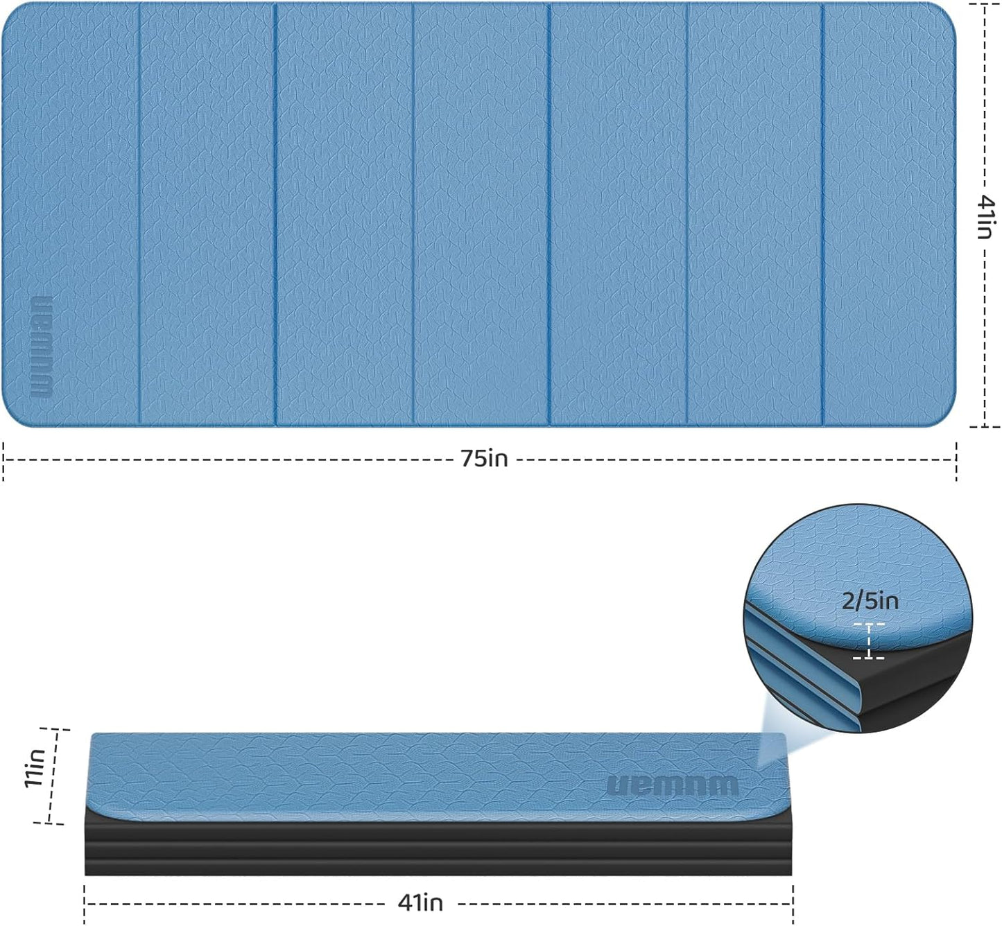 Foldable Yoga Mat Thick 10mm-WUWAN Extra Large Exercise Mat, TPE Material, Non-Slip Fitness Folding Mat Easy to Carry, Suitable for Home Workout Travel Pilates (75" x40",2/5") (Blue)