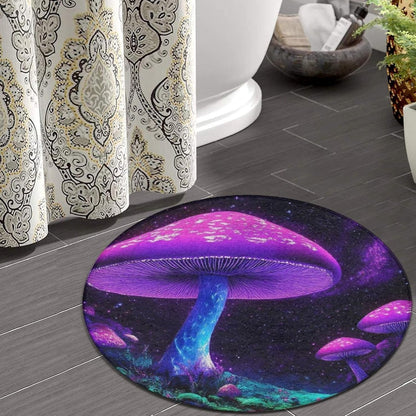 Home Decor Non Slip Kitchen Office Circle Rug, Machine Washable Modern Round Area Rug, Room Sofa Yoga Soft Round Carpet Purple Galaxy Trippy Space Astronaut Art, 36inch