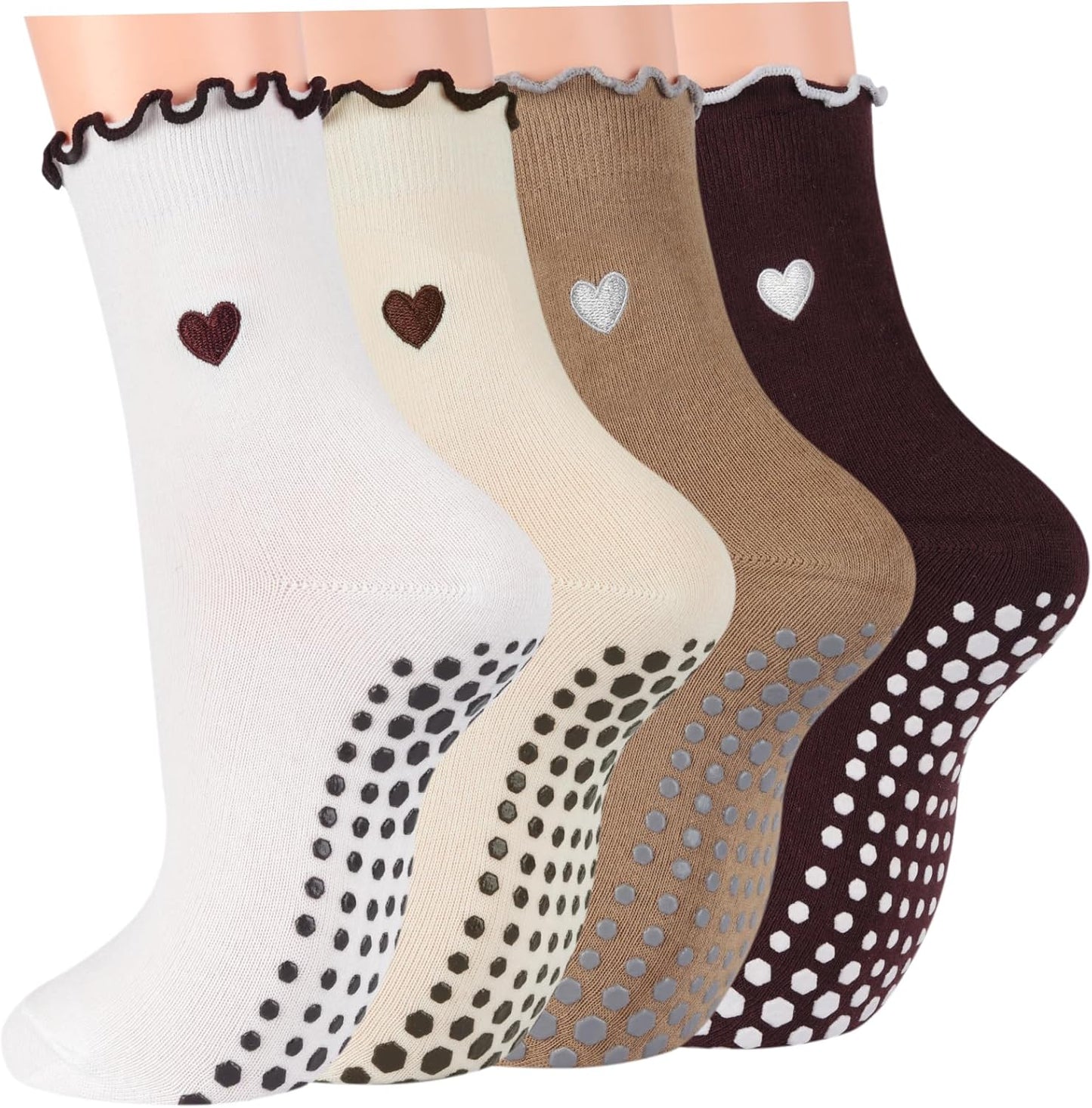 Grip Pilates Crew Socks for Women, Non Slip Yoga Socks with Grips for Barre Hospital Grippy Sticky Sock