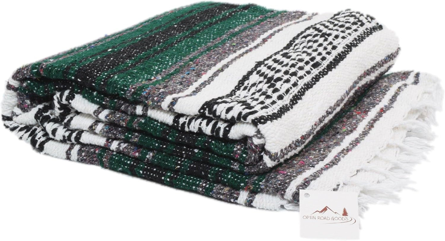 Open Road Goods Blue Mexican Blanket - Authentic Serape Falsa Blanket - Handmade