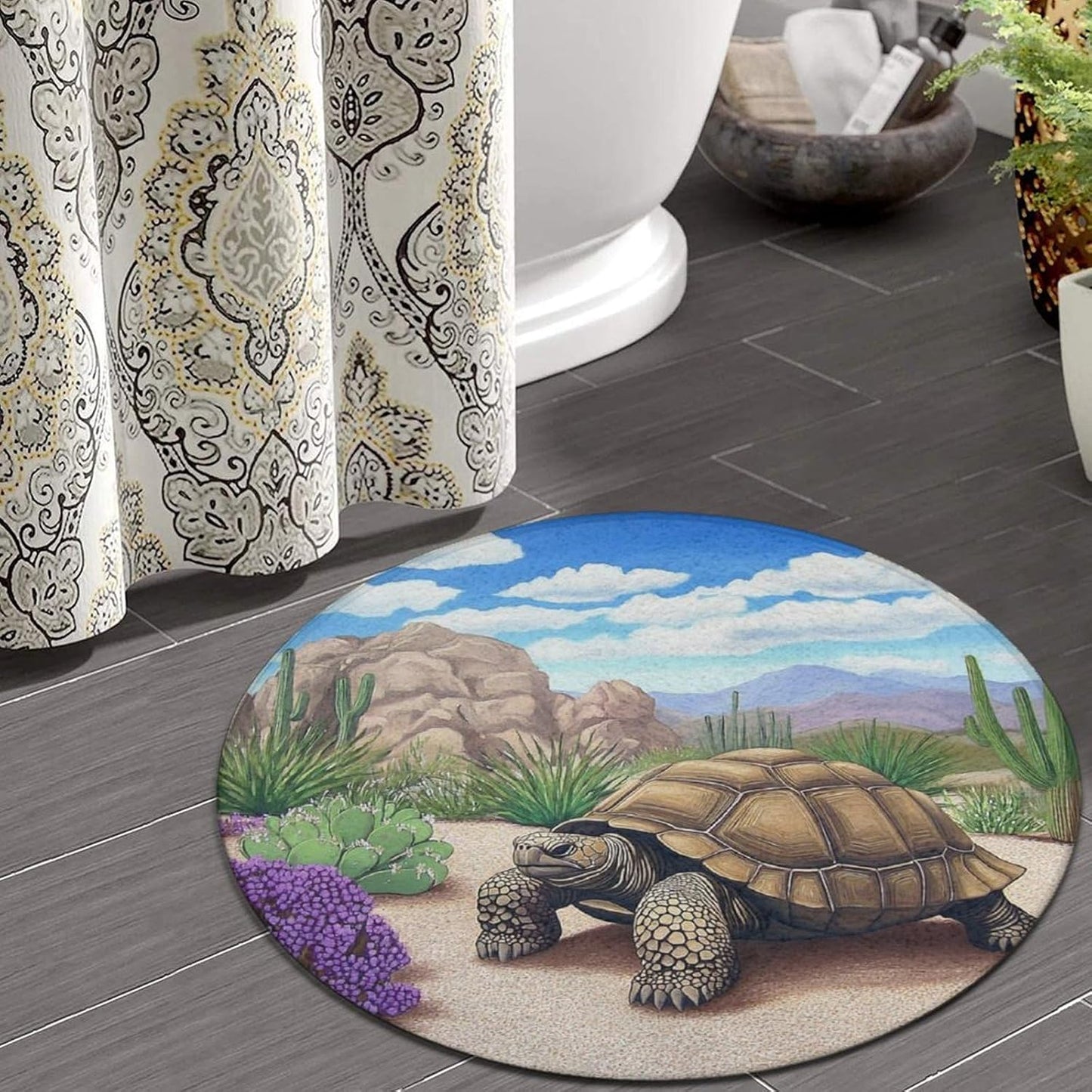 Room Sofa Yoga Soft Round Carpet, Home Decor Non Slip Kitchen Office Circle Rug, Machine Washable Modern Round Area Rug Beach Turtles, 60inch