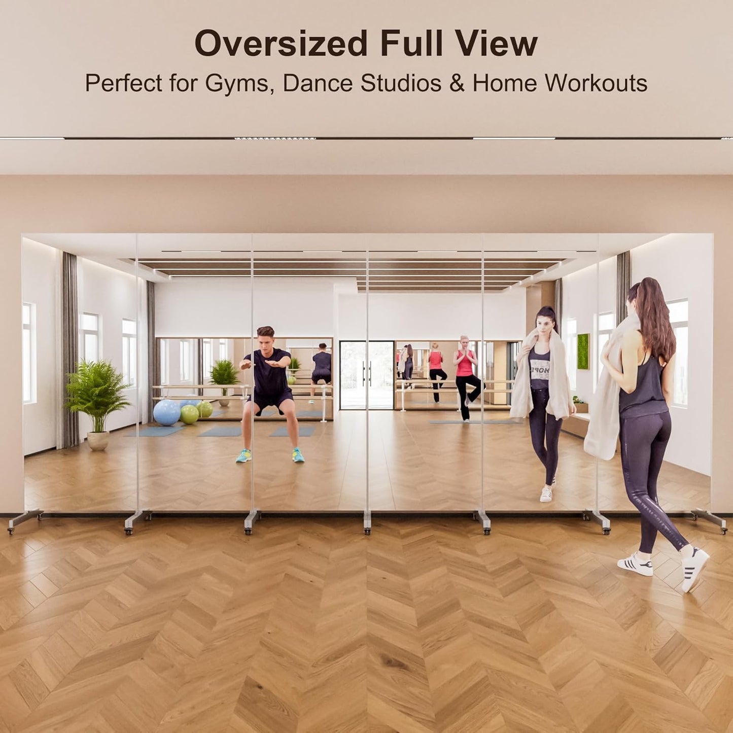 brisafe 67"x24" Ultra-Light Mobile Floor Mirror with 360° Wheels, 0.04mm Shatterproof Nano Film for Home Gym/Yoga/Dance Studio & Commercial Use | 60% Insurance Savings | Black