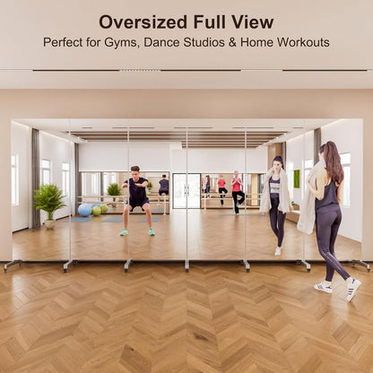 brisafe 67"x24" Ultra-Light Mobile Floor Mirror with 360° Wheels, 0.04mm Shatterproof Nano Film for Home Gym/Yoga/Dance Studio & Commercial Use | 60% Insurance Savings | Black