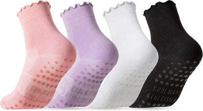 COOLMATE Pilates Socks with Grips for Women, Yoga Socks, Crew Non Slip Women for Barre, Pilates Gifts for Women - Colors B