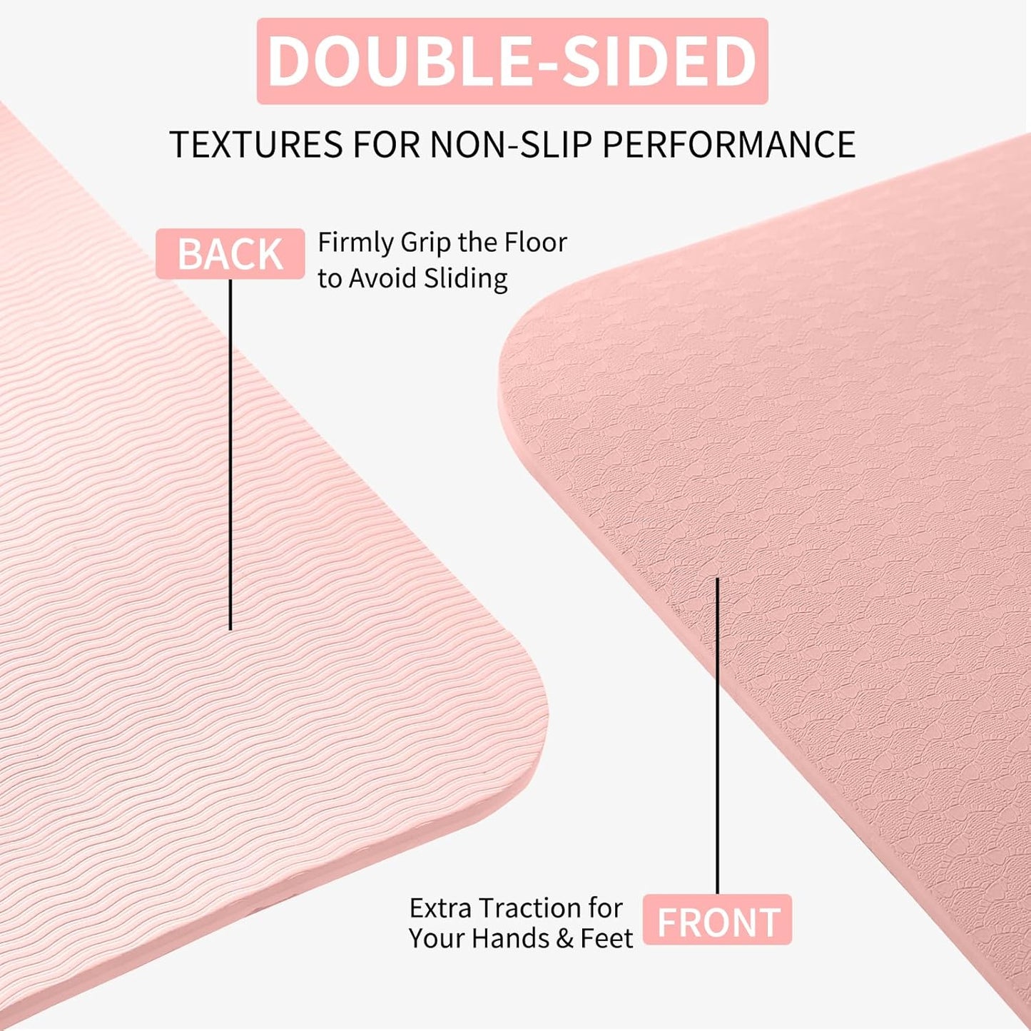 Thick TPE Yoga Mat, Non-Slip Eco-Friendly Exercise Mat with Carrying Strap for Yoga, Pilates and Home Workouts, Standard and Extra Wide Options