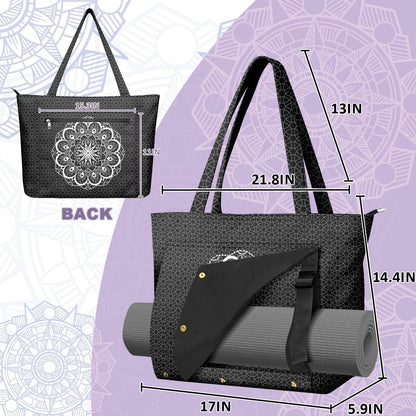 Yoga Bag for Women, Large Canvas Yoga Mat Tote Bag with Yoga Mat Carrier - Large Mat Pocket Fitness Tote for Pilates, Gym, Travel, Office & Beach