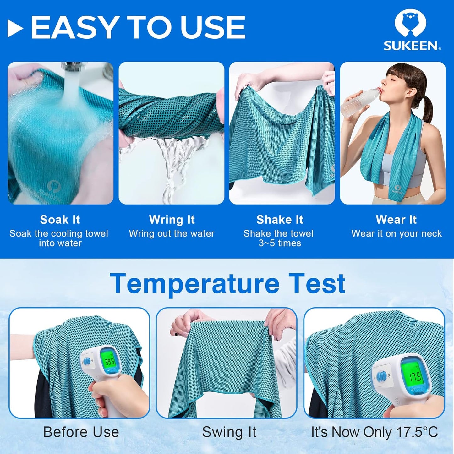 Sukeen 4 Pack Cooling Towels (40"x12"), Cooling Neck Wraps, Ice Towel, Soft Breathable Chilly Towel,Microfiber Towel for Yoga,Sport,Running,Gym,Workout,Camping,Fitness,Workout & More Activities