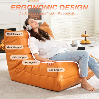 Hobestluk Giant Bean Bag Chair Lazy Floor Sofa, Memory Foam Fireside Sofa for Adults, Big Beanbag Faux Leather Armless Chair for Living Room Bedroom Dorm Office (Brown, Single)