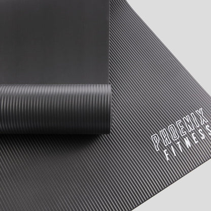 Phoenix Fitness NBR Yoga Mat - 15mm Extra Thick Exercise Mat with Carry Strap - Non Slip Yoga Mat for HIIT, Exercise & Pilates for Men and Women - Black or Pink