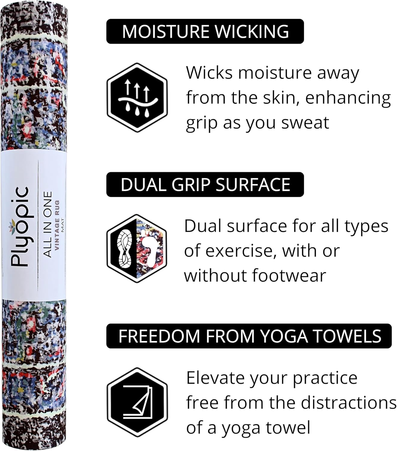Plyopic. All In One Yoga Mat | Luxury Sweat-Grip Mat/Towel Combo | Ideal for Yoga, Hot Yoga, Bikram, Pilates, Workout & Exercise | Eco-Friendly Natural Rubber