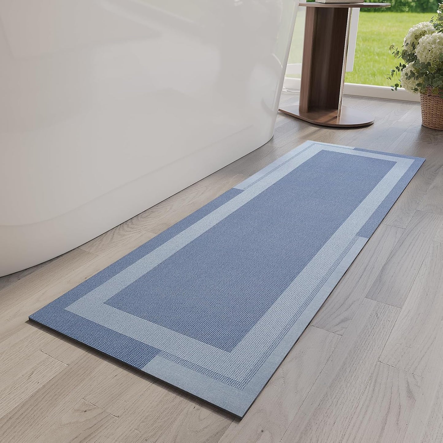 YDKGL Non Slip Long Bath Mat Bathroom Runner, Rubber Backing Ultra Thin Bathroom Rugs Fit Under Door Quick Dry Super Absorbent Washable Bath Rug Shower Mat for Bathtub Sink Floor, Dark Gray 17"x47"