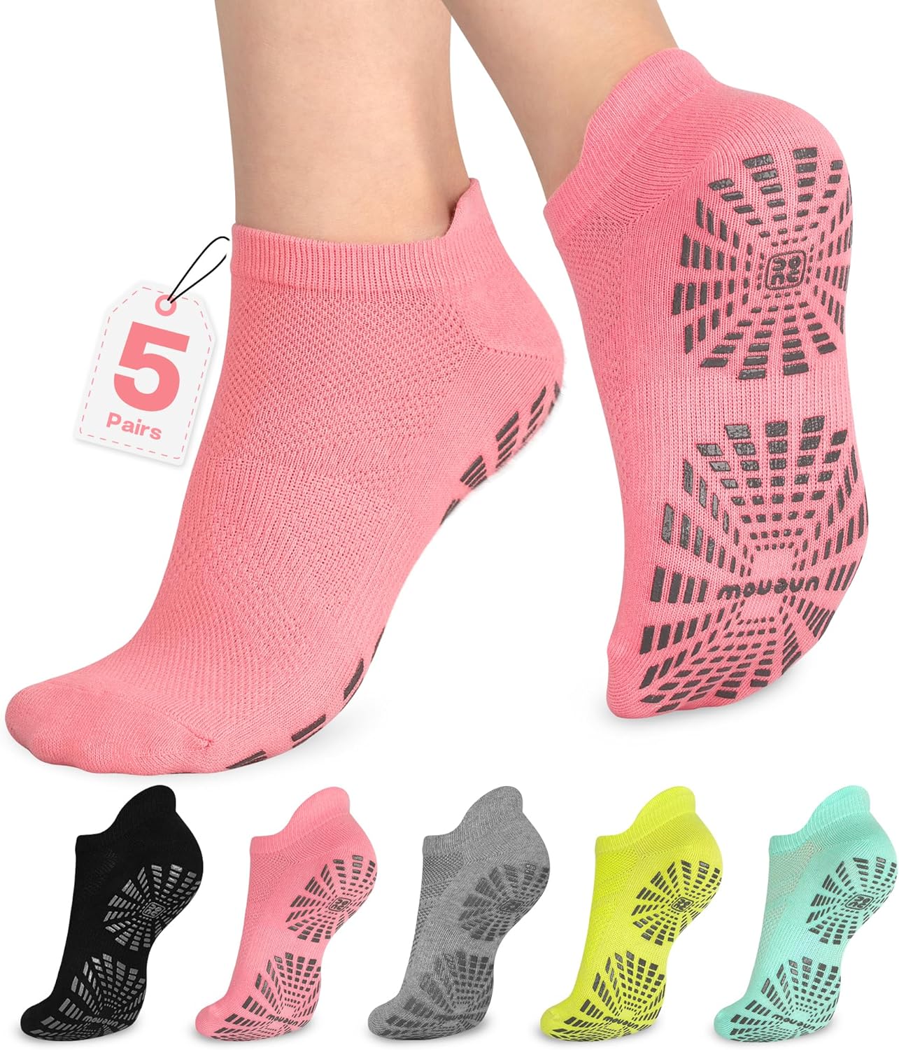 unenow 5 Pairs Pilates Socks for Women Non Slip Socks with Grips for Yoga Hospital Barre Barefoot