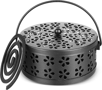 Portable Iron Mosquito Coil Holder with Handle Round Heat-Resistant Incense Holder (Bronze)