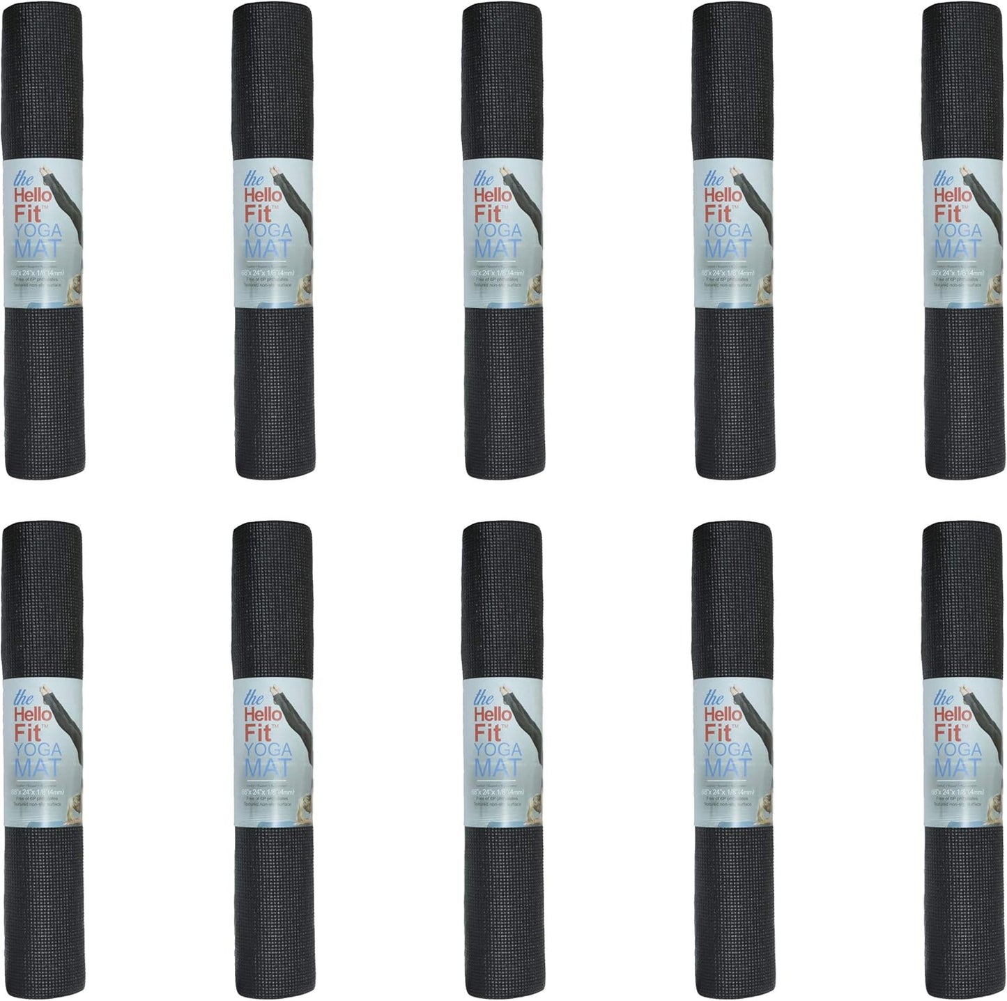 10-Pack Yoga Mat, 68" x 24" Non Slip Exercise Mat, 4mm Thick Gym Mat for Fitness and Stretching, Bulk Non Toxic Yoga Mats for Schools and Studios