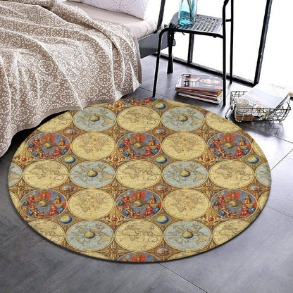 Soft Round Yoga Carpet, Large Home Decor Mat, Non-Slip Machine Washable Kitchen Office Circle Rug Compatible with Cool Norse Viking Vegvisir Runic Compass