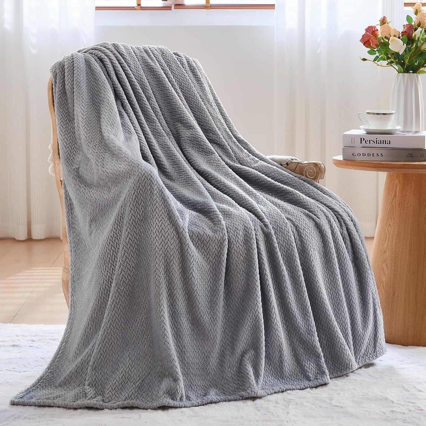 NEWCOSPLAY Super Soft Throw Blanket Light Purple Premium Silky Flannel Fleece Leaves Pattern Lightweight Bed Blanket All Season Use (Light Purple, Throw(50"x60")) - Colors A