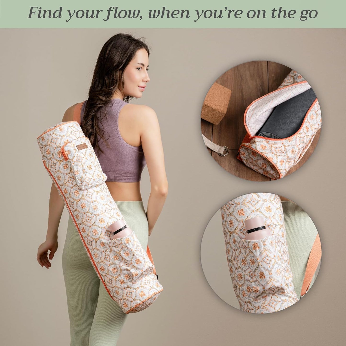 Maison d' Hermine Yoga Mat bag, Cylindrical bag for Woman&Men, yoga mat Bag &Adjustable shoulder straps Yoga Mat Carrier Bag with Drawstring Water Bottle Pocket and zipper pocket Easter Gifts