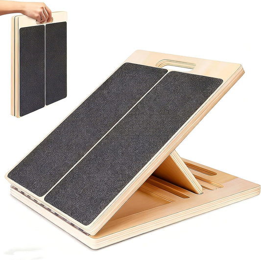 Adjustable Wooden Slant Board for Calf Stretching, Incline Exercise Stretcher for Ankle, Heel, Knees & Leg Mobility – Portable Wedge Equipment for Squats