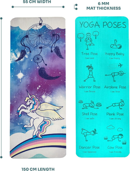 Myga Childrens Yoga Mat,Eco-Friendly Printed Yoga, Exercise and Fitness Mat for Kids,Features 8 Yoga Poses on the Reverse,Non-Slip, Extra Grip and Multi-Purpose Mat