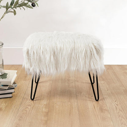 Home Soft Things Green Mongolian Faux Fur Ottoman, Desert Sage, 19'' x 13'' x 17'', Cozy Plush Fluffy Ottoman Foot Rest Stool for Living Room Bedroom Entryway Makeup Bench End of Bed Home Décor