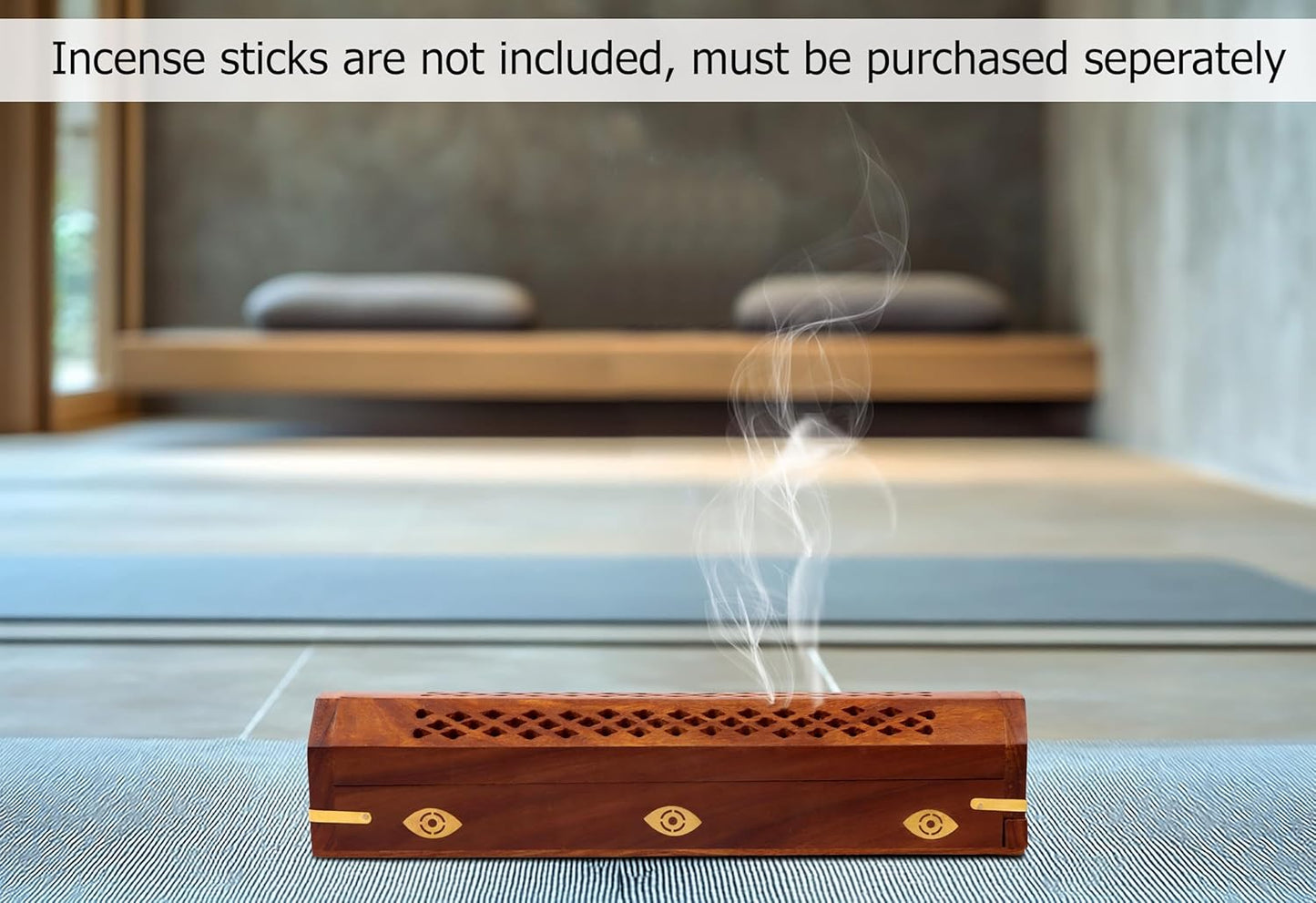 Sheesham Wood Incense Burner Holder - Set of 2 Coffin Style Sun Moon Inlay Handmade Aromatherapy Room Freshener Fragrance Cone Incense Stick Burner Ash Catcher - Zen Home Gift - 12x2x2 - COTTON CRAFT