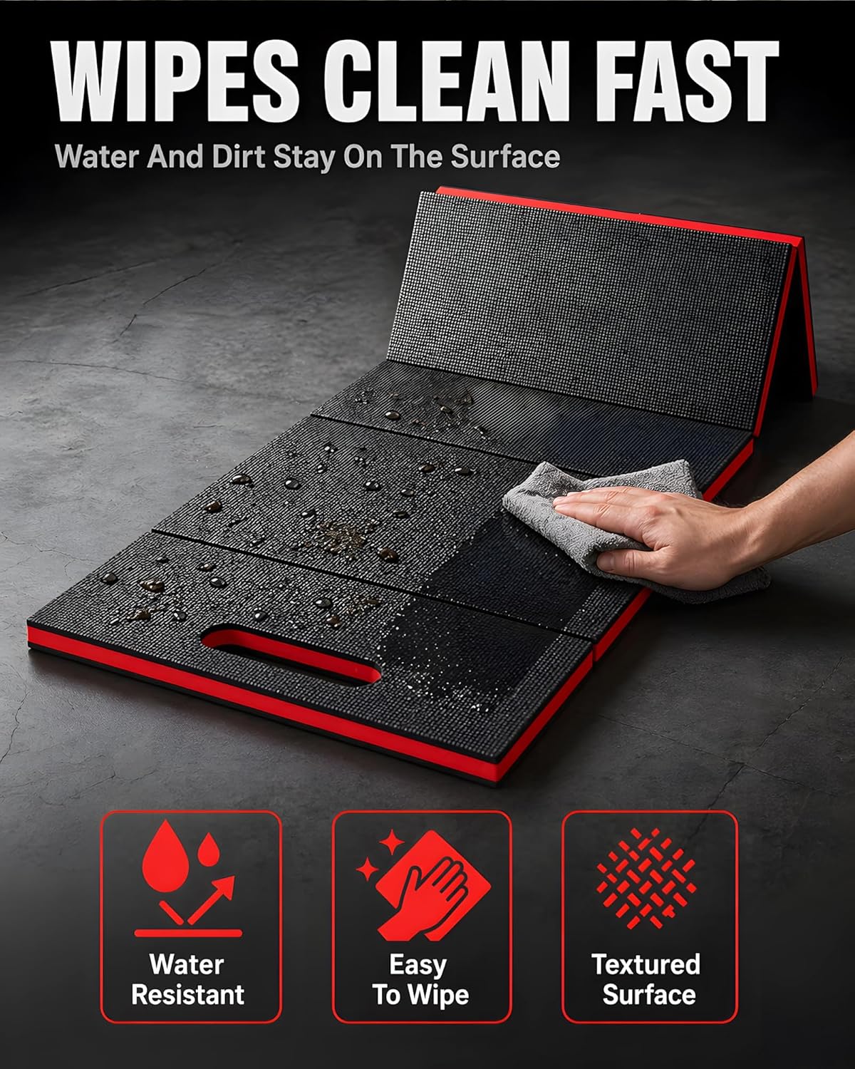 Foldable EVA Utility Mat with Handle, Heavy Duty Mechanic Mat for Kneeling, Workouts, Garages, Gardening, Camping, Picnics, Outdoor Adventures and Home Gyms, Red