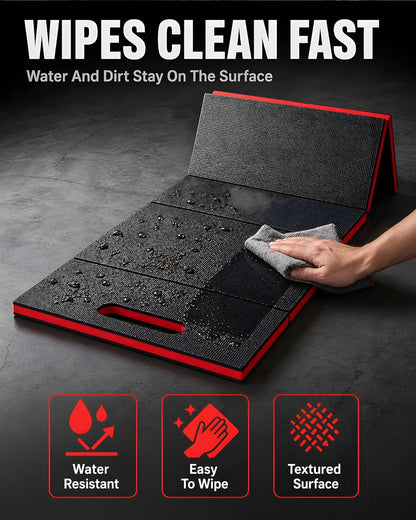 Foldable EVA Utility Mat with Handle, Heavy Duty Mechanic Mat for Kneeling, Workouts, Garages, Gardening, Camping, Picnics, Outdoor Adventures and Home Gyms, Red