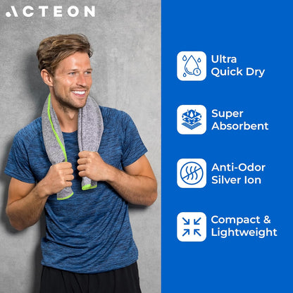 Acteon Microfiber Gym Towels 5 Pack, Quick Dry Silver ION Odor-Free Sweat Towel, Super Absorbent Fast Drying for Men & Women, Workout, Yoga, Running, Hiking, Travel – 16x30.5 Inch