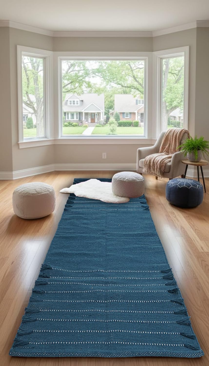 Indian Handmade 100% Organic Cotton Yoga Mat, Hand Woven Rug, Yoga Mat For Everyday Fitness at Home Comfortable Foldable Long Mat